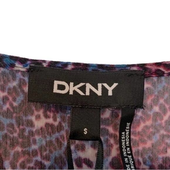 DKNY Purple Floral Tie-Waist V-Neck Blouse 3/4 Sleeve Top Small NWT - Picture 3 of 4